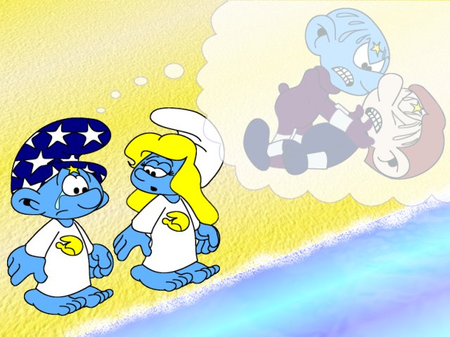 Smurfette stands with Empath before the Pool of Souls, helping him face what he must do in regards to his own guilty action