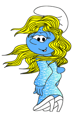 Smurfette in
her Ray Of Sunshine dress and hairstyle