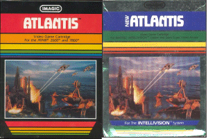 Imagic Atlantis box designs for Atari 2600 and Intellivision